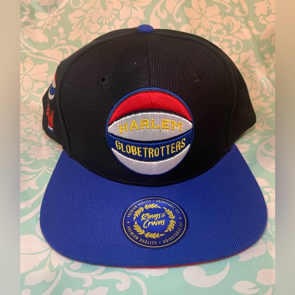 Mens Harlem Globetrotters Rings & Crwns Snapback Adjustable Hat - Black - Picture 1 of 7